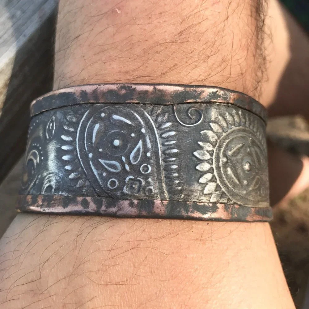 Paisley Sterling Silver Cowboy Copper Cuff Unisex Southwestern 925 Western Boho
